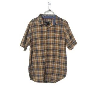 Marmot Men's Size Large Plaid Short-sleeve Performance Woven Shirt Brown & Blue